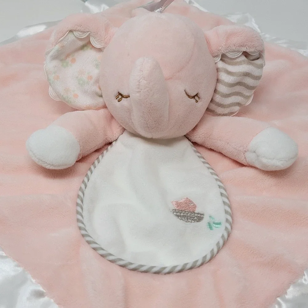 Douglas Baby Soft Pink Elephant Lovey Plush Security Blanket Satin Edge